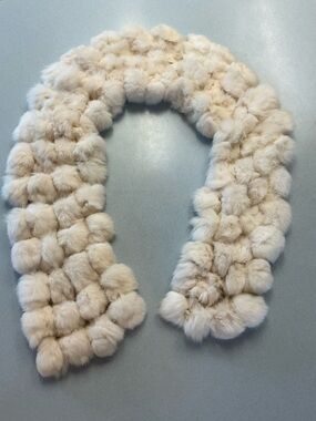 Plush rabbit  Fur Pom Trim Scarf in Cream